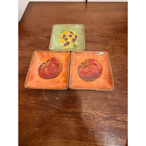 Clay Art Italian Tomato Artichoke Appetizer Plates Set of 3 Tuscan Kitchen Snack